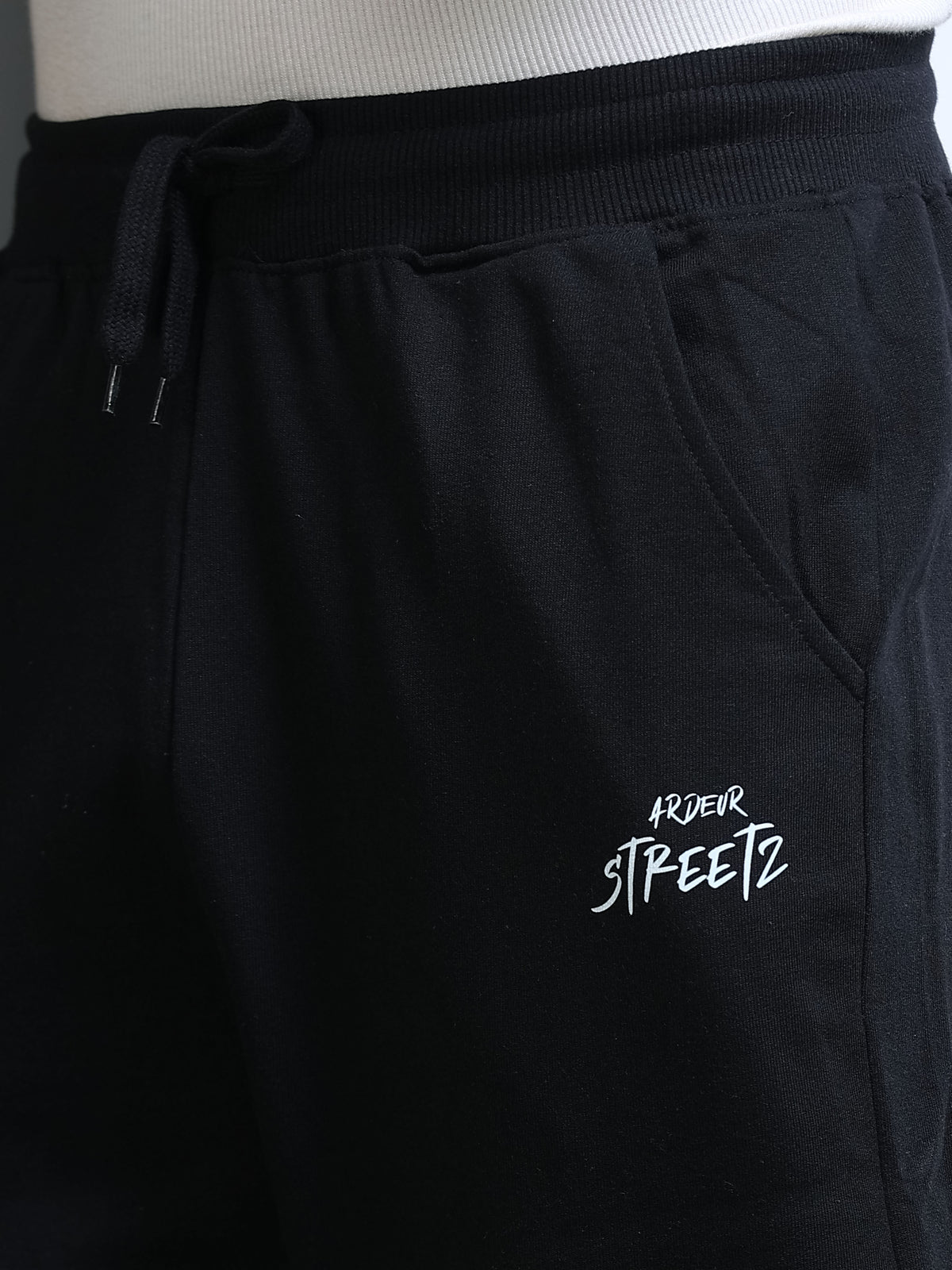 ARDEUR STREETZ Men Black Cotton Blend LEGEND Printed Baggy Fit Track Pants