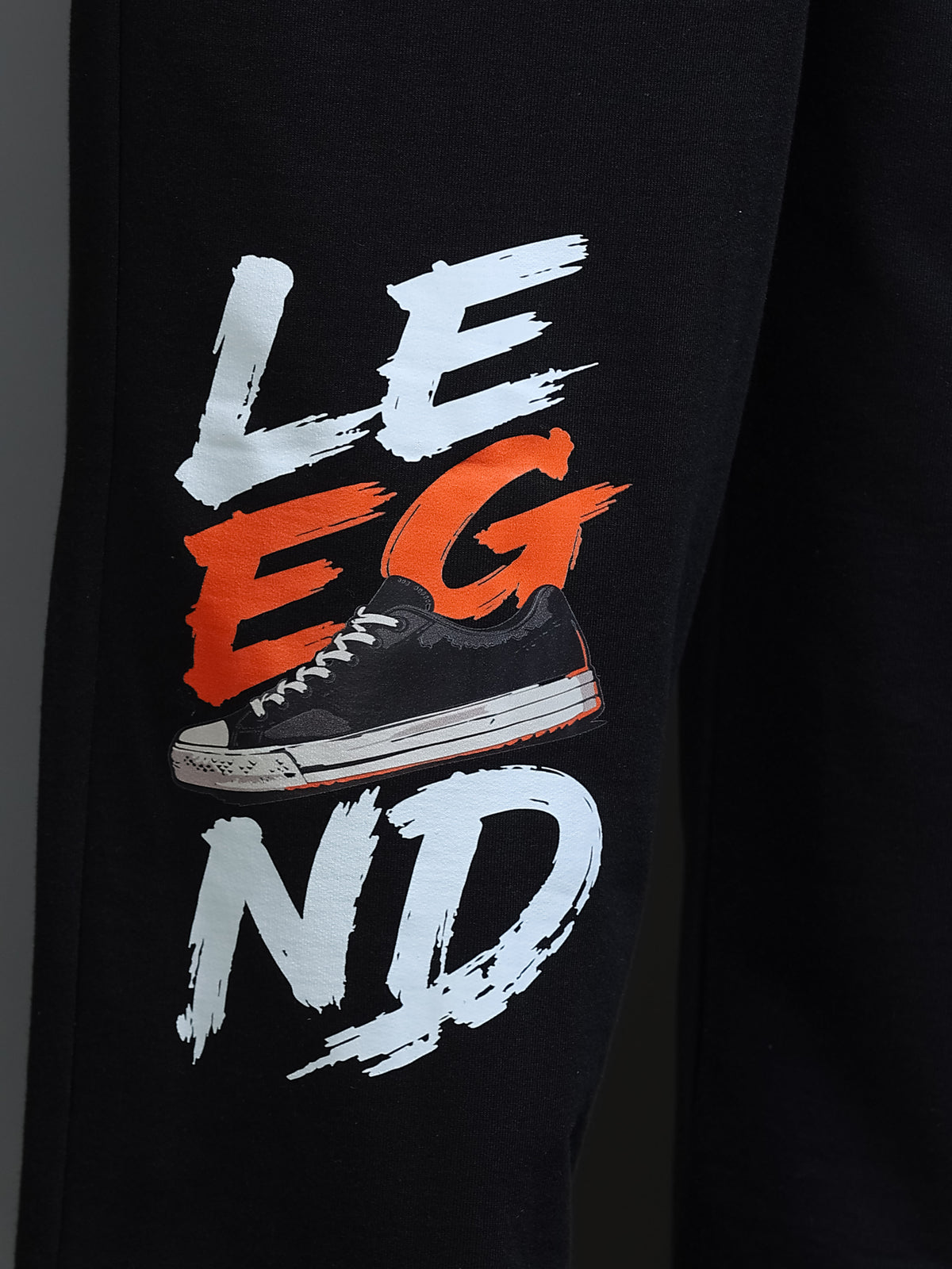 ARDEUR STREETZ Men Black Cotton Blend LEGEND Printed Baggy Fit Track Pants