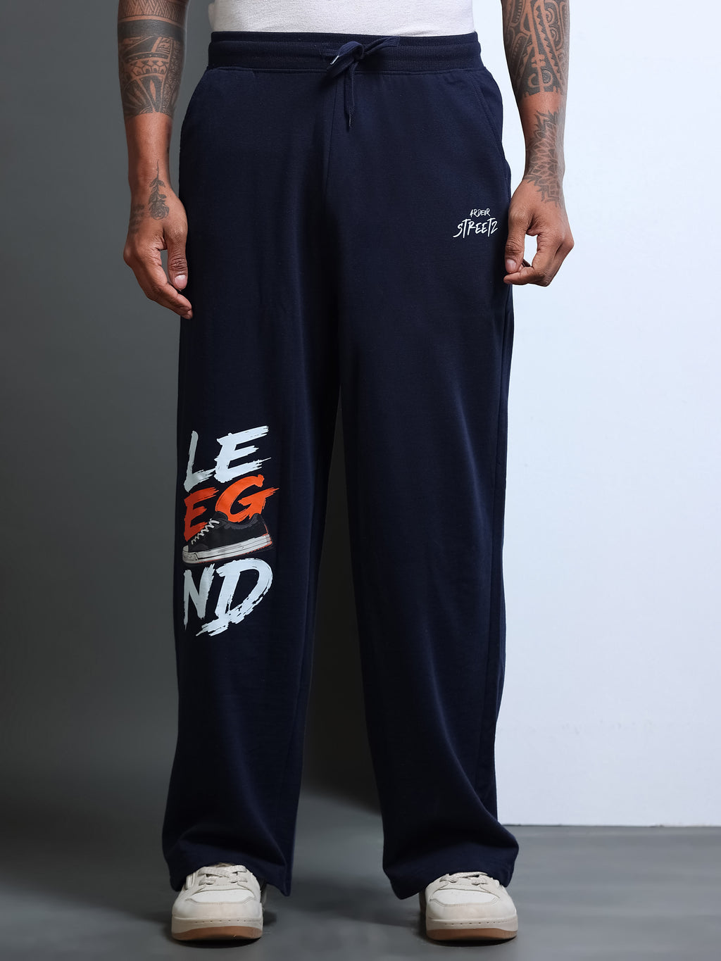 ARDEUR STREETZ Men Navy Cotton Blend LEGEND Printed Baggy Fit Track Pants