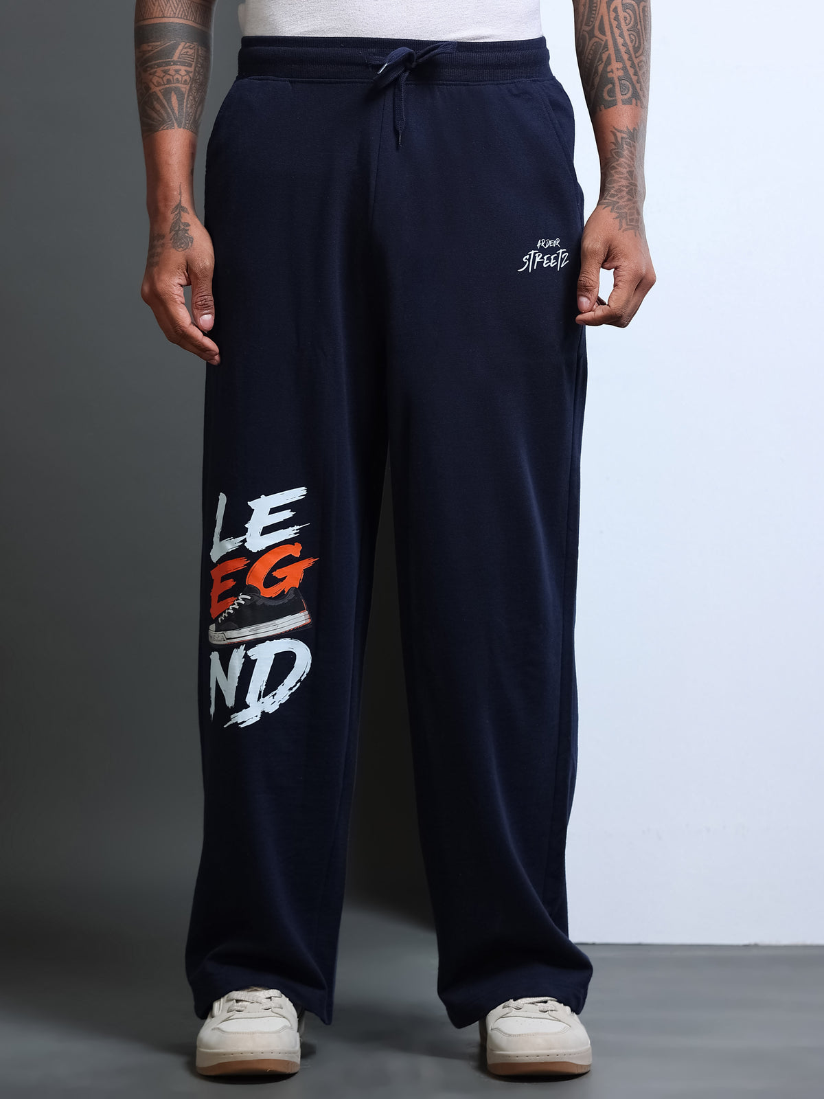 ARDEUR STREETZ Men Navy Cotton Blend LEGEND Printed Baggy Fit Track Pants