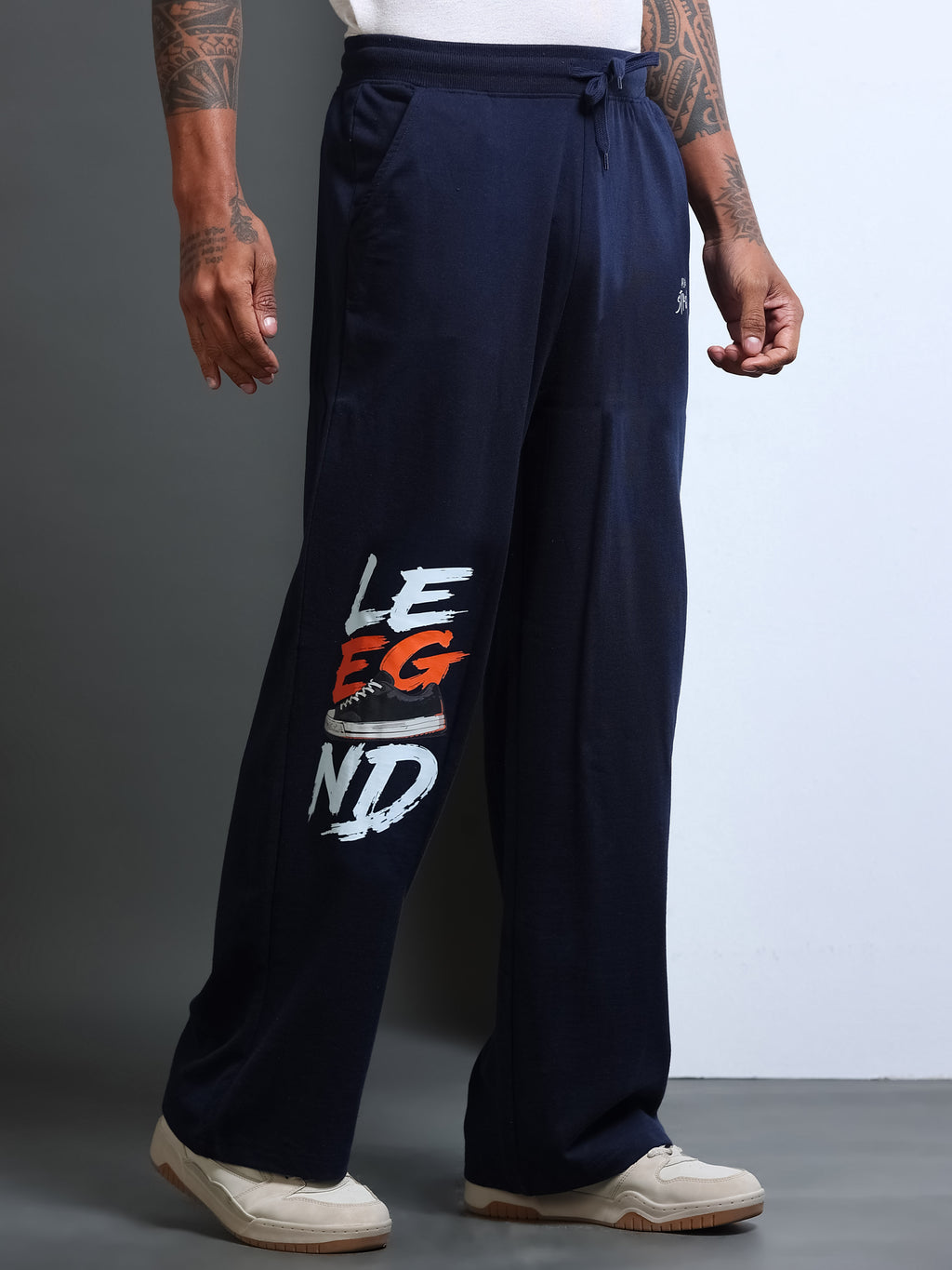 ARDEUR STREETZ Men Navy Cotton Blend LEGEND Printed Baggy Fit Track Pants