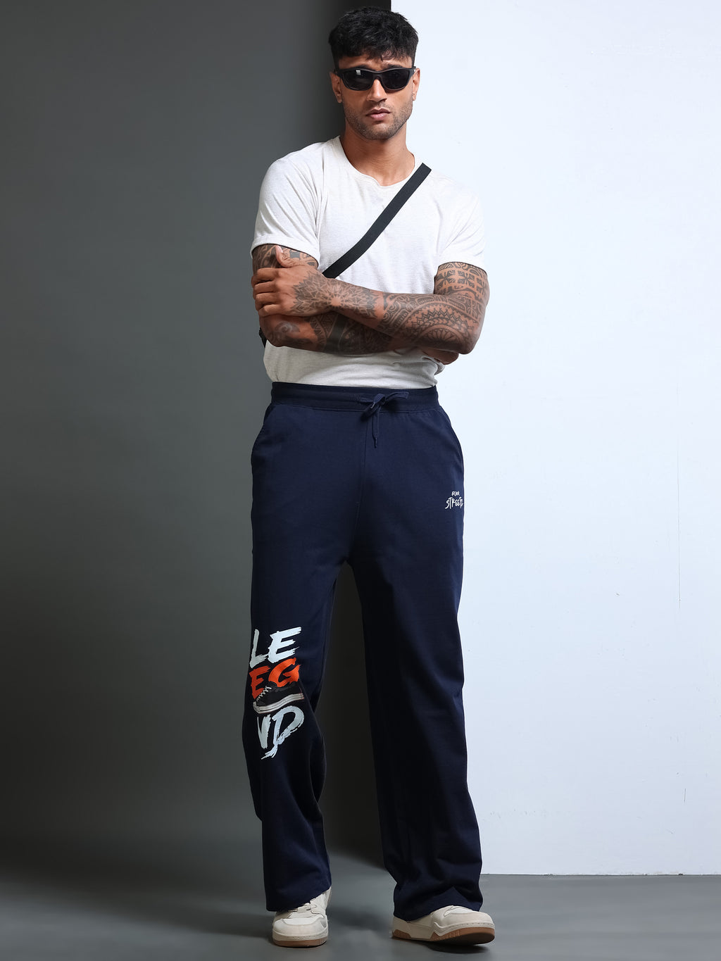 ARDEUR STREETZ Men Navy Cotton Blend LEGEND Printed Baggy Fit Track Pants