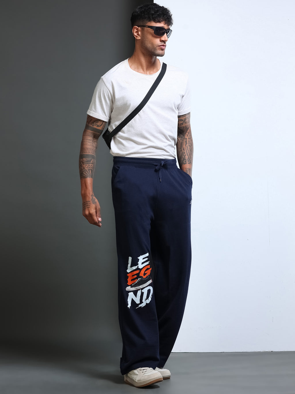 ARDEUR STREETZ Men Navy Cotton Blend LEGEND Printed Baggy Fit Track Pants