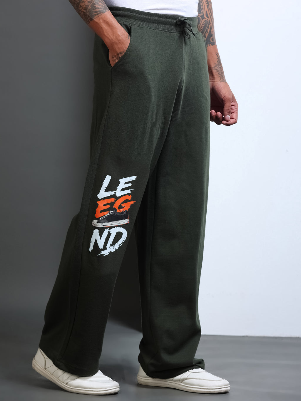 ARDEUR STREETZ Men Olive Cotton Blend LEGEND Printed Baggy Fit Track Pants