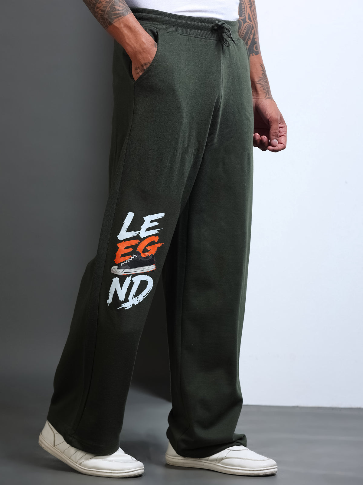 ARDEUR STREETZ Men Olive Cotton Blend LEGEND Printed Baggy Fit Track Pants