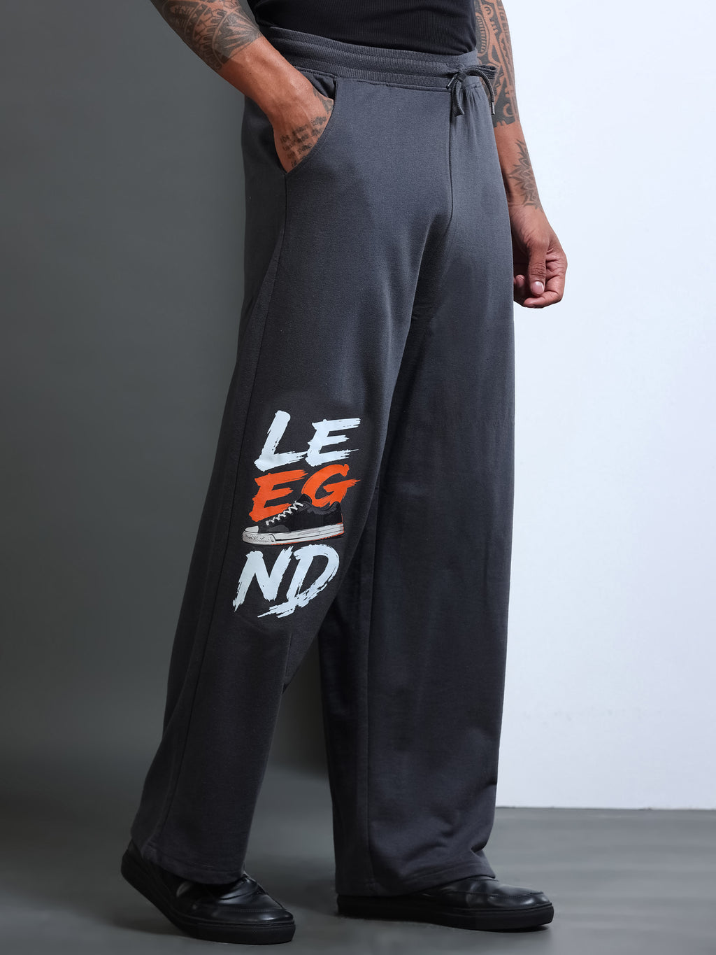 ARDEUR STREETZ Men Steel Grey Cotton Blend LEGEND Printed Baggy Fit Track Pants