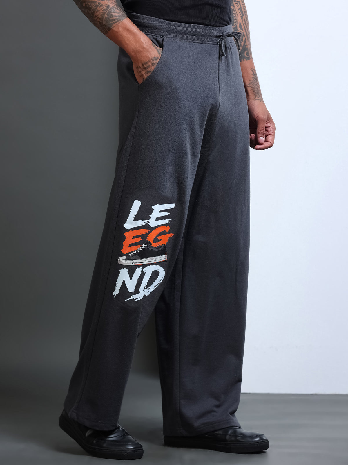ARDEUR STREETZ Men Steel Grey Cotton Blend LEGEND Printed Baggy Fit Track Pants