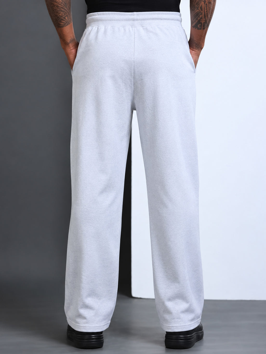 ARDEUR STREETZ Men White Melange Cotton Blend LEGEND Printed Baggy Fit Track Pants