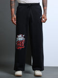 ARDEUR STREETZ Men Black Cotton Blend WE SCROLL THEY RULE Printed Baggy Fit Track Pants