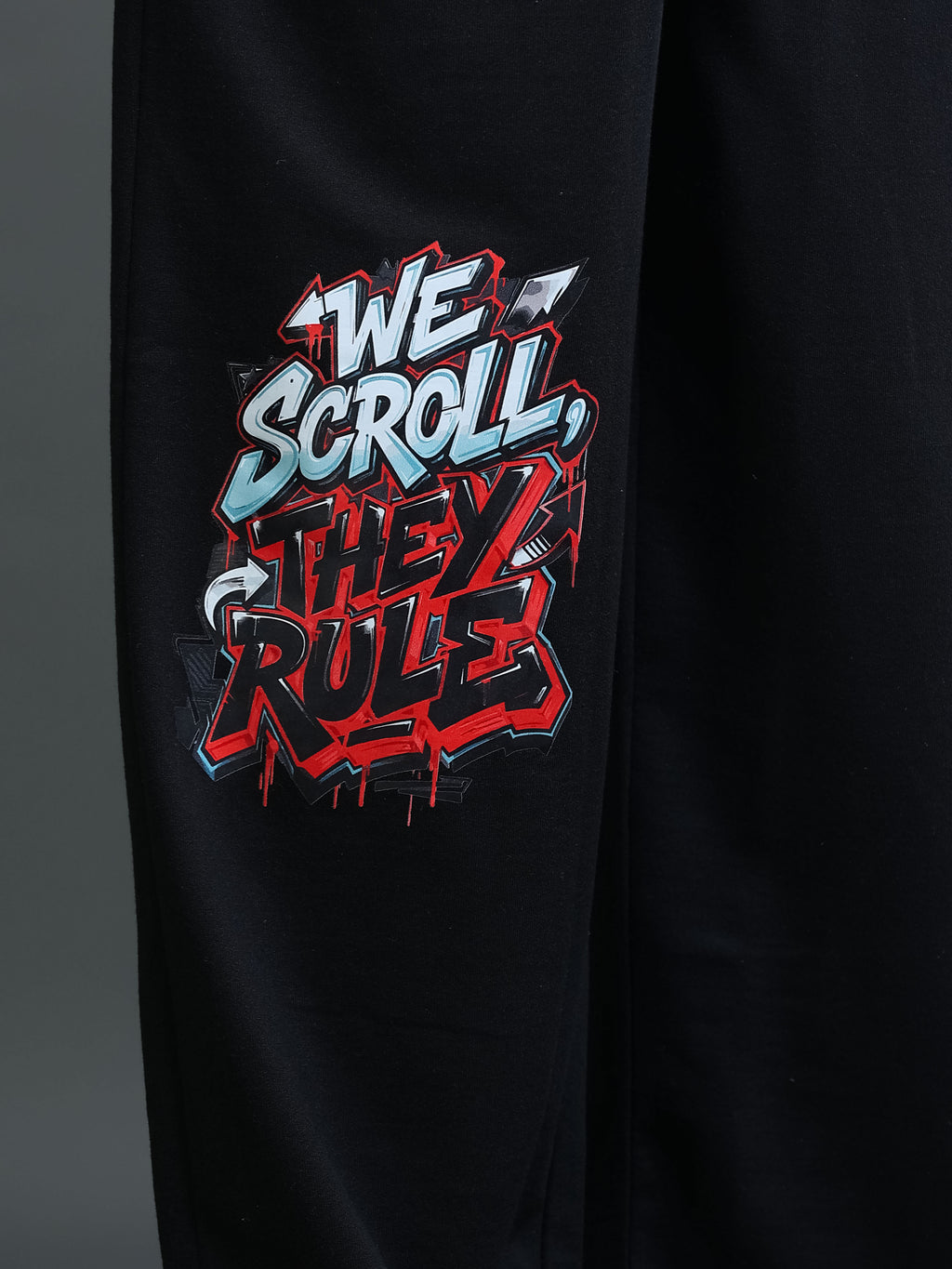 ARDEUR STREETZ Men Black Cotton Blend WE SCROLL THEY RULE Printed Baggy Fit Track Pants