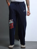 ARDEUR STREETZ Men Navy Cotton Blend WE SCROLL THEY RULE Printed Baggy Fit Track Pants