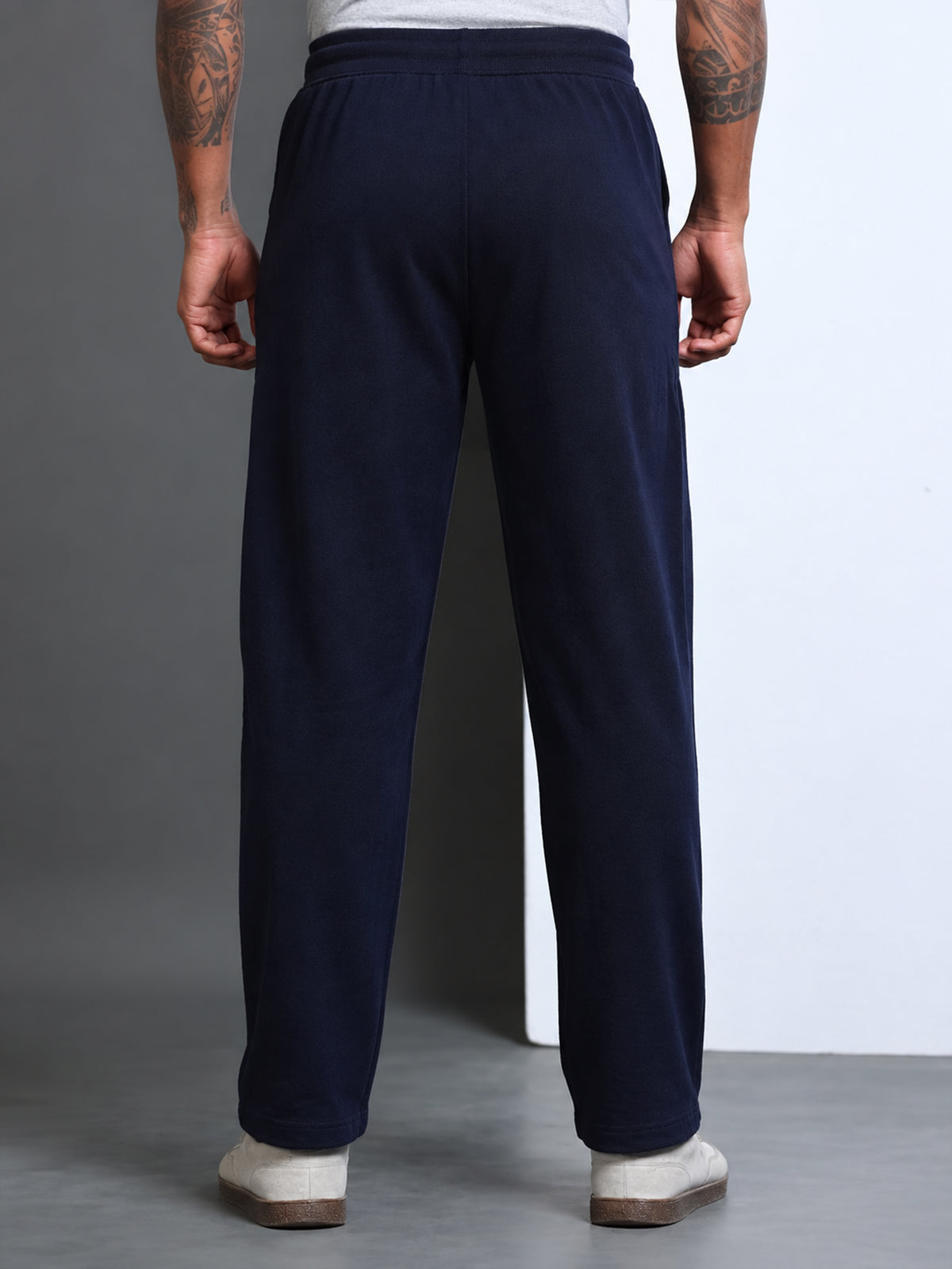 ARDEUR STREETZ Men Navy Cotton Blend WE SCROLL THEY RULE Printed Baggy Fit Track Pants