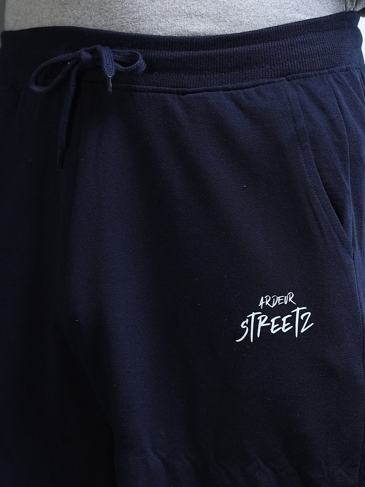 ARDEUR STREETZ Men Navy Cotton Blend WE SCROLL THEY RULE Printed Baggy Fit Track Pants