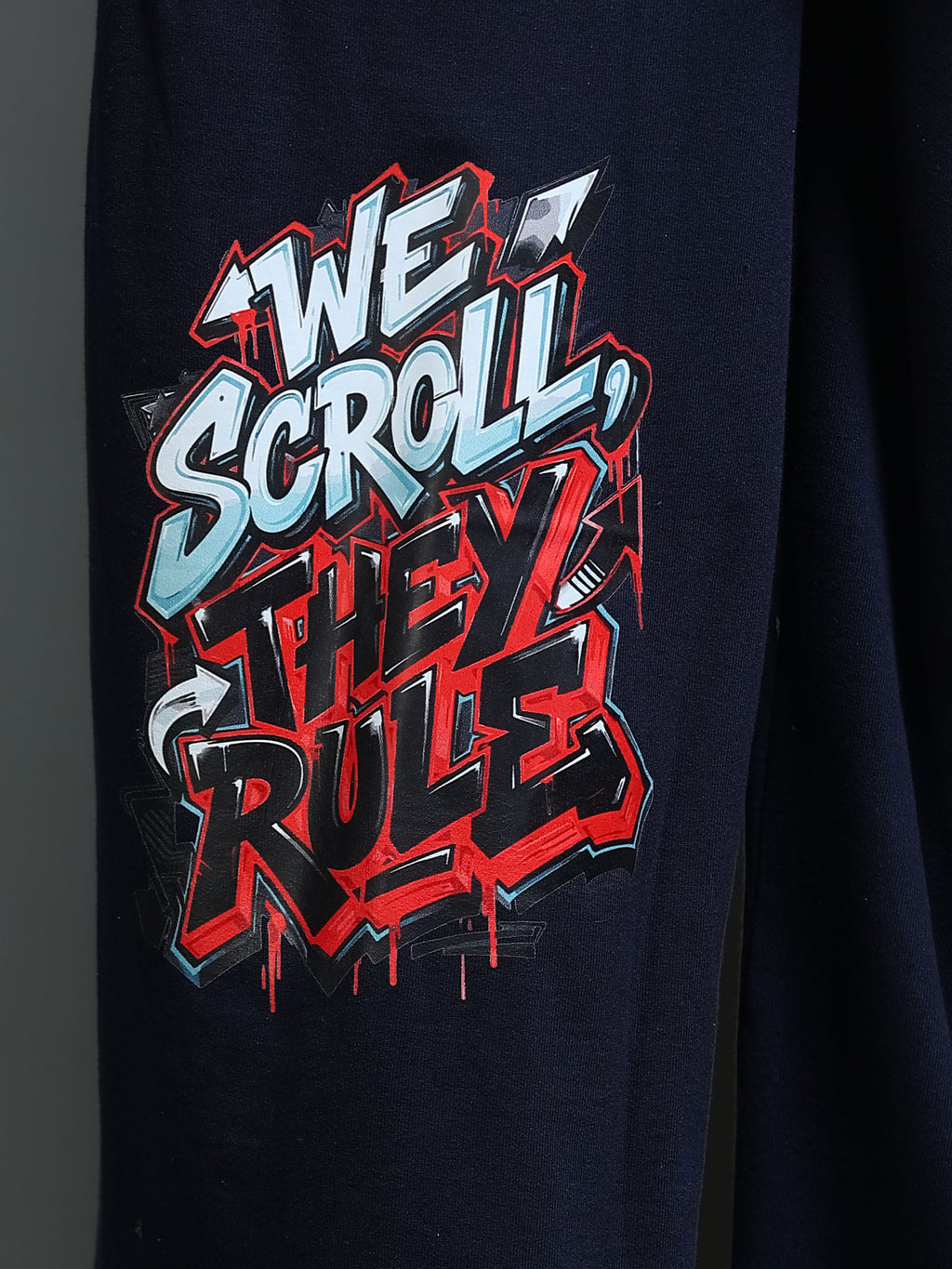 ARDEUR STREETZ Men Navy Cotton Blend WE SCROLL THEY RULE Printed Baggy Fit Track Pants