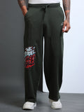 ARDEUR STREETZ Men Olive Cotton Blend WE SCROLL THEY RULE Printed Baggy Fit Track Pants