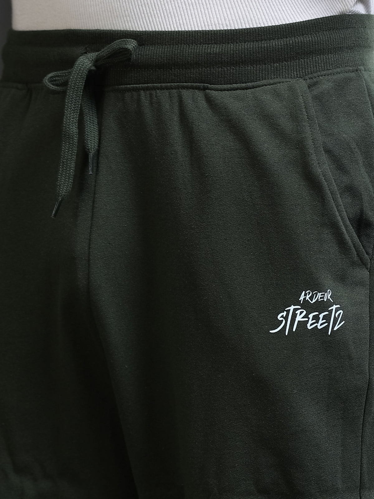 ARDEUR STREETZ Men Olive Cotton Blend WE SCROLL THEY RULE Printed Baggy Fit Track Pants