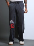 ARDEUR STREETZ Men Steel Grey Cotton Blend WE SCROLL THEY RULE Printed Baggy Fit Track Pants