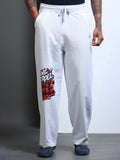ARDEUR STREETZ Men White Melange Cotton Blend WE SCROLL THEY RULE Printed Baggy Fit Track Pants