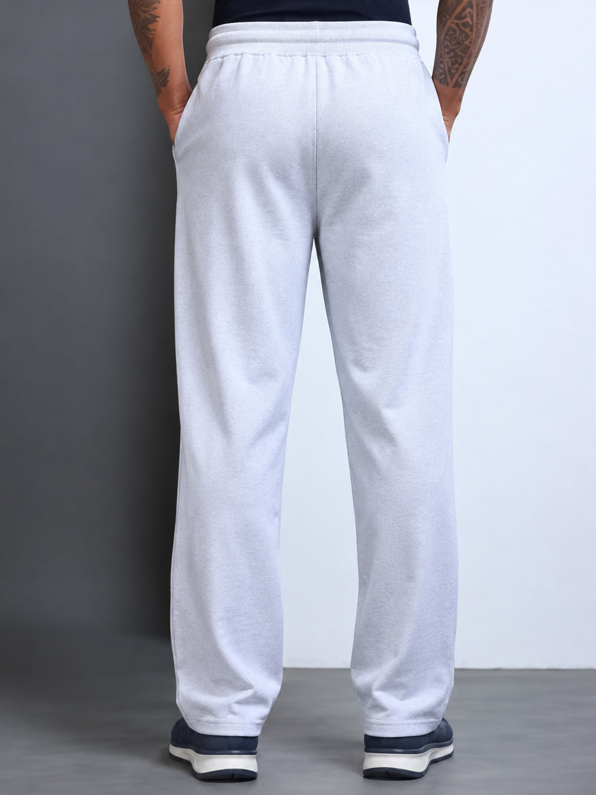 ARDEUR STREETZ Men White Melange Cotton Blend WE SCROLL THEY RULE Printed Baggy Fit Track Pants
