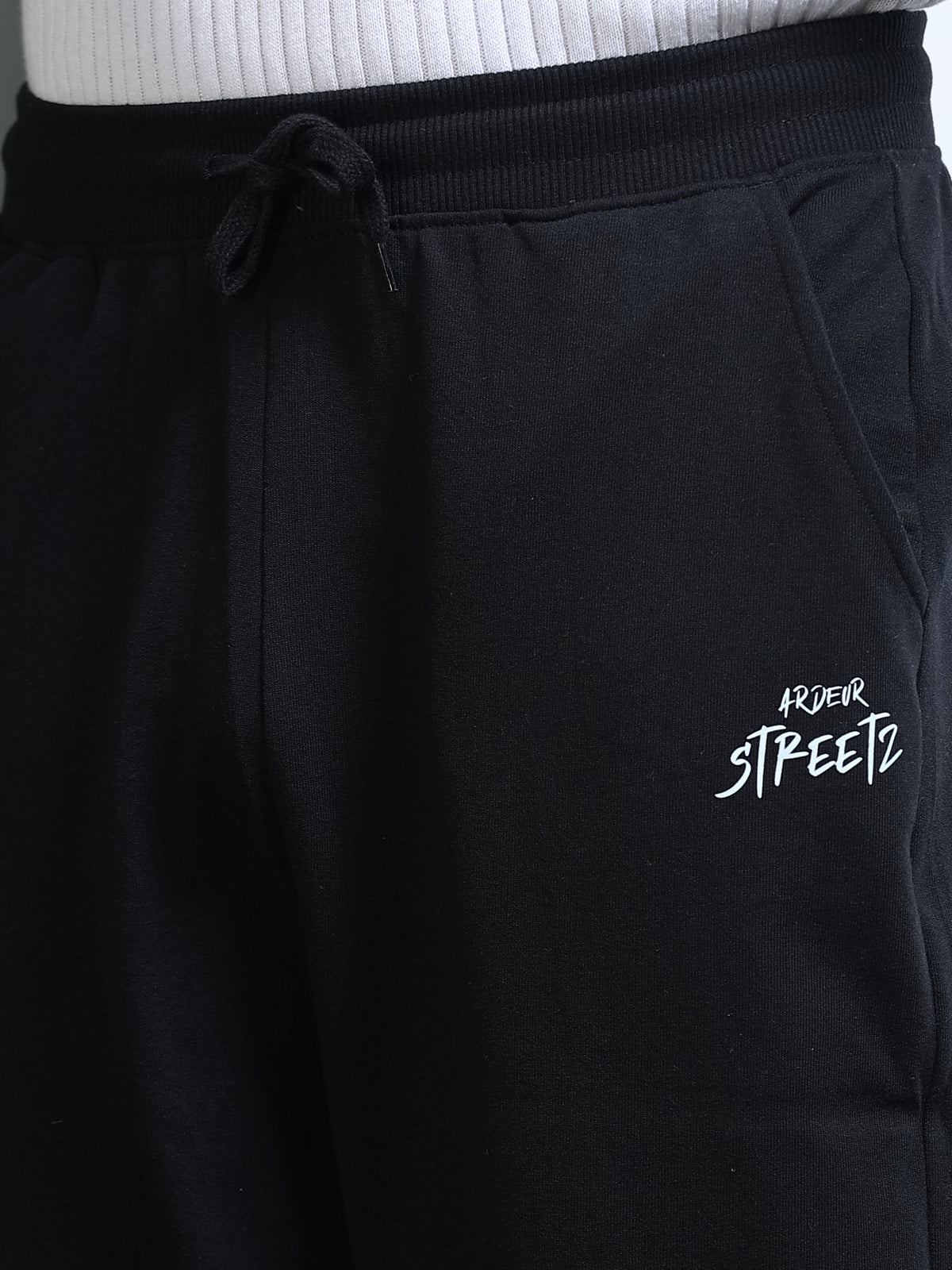 ARDEUR STREETZ Men Black Cotton Blend Have Fun Printed Baggy Fit Track Pants