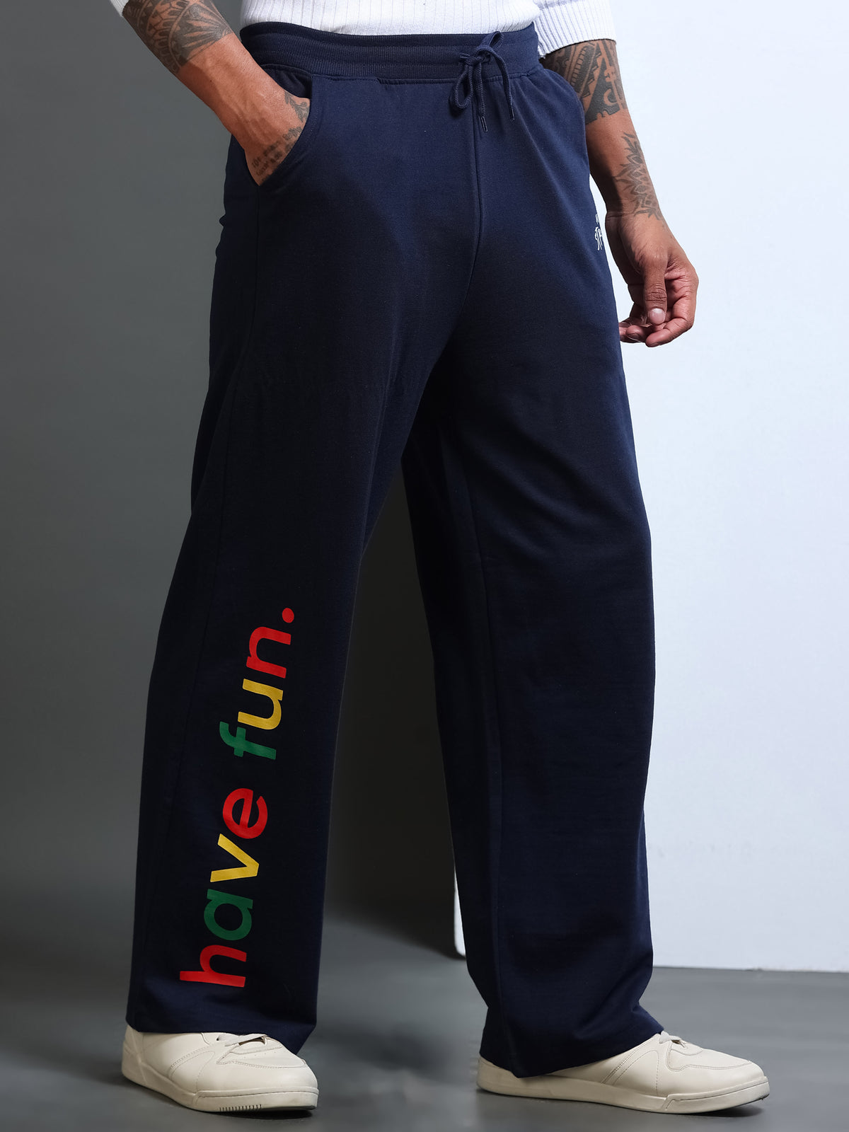 ARDEUR STREETZ Men Navy Cotton Blend Have Fun Printed Baggy Fit Track Pants