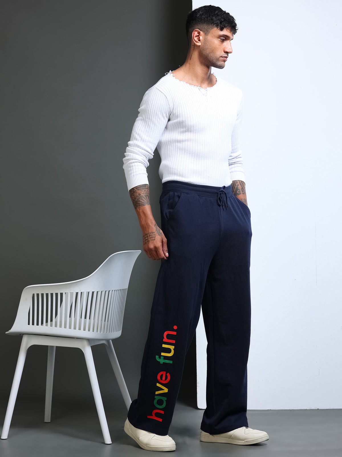 ARDEUR STREETZ Men Navy Cotton Blend Have Fun Printed Baggy Fit Track Pants