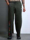 ARDEUR STREETZ Men Olive Cotton Blend Have Fun Printed Baggy Fit Track Pants