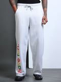ARDEUR STREETZ Men White Melange Cotton Blend Have Fun Printed Baggy Fit Track Pants