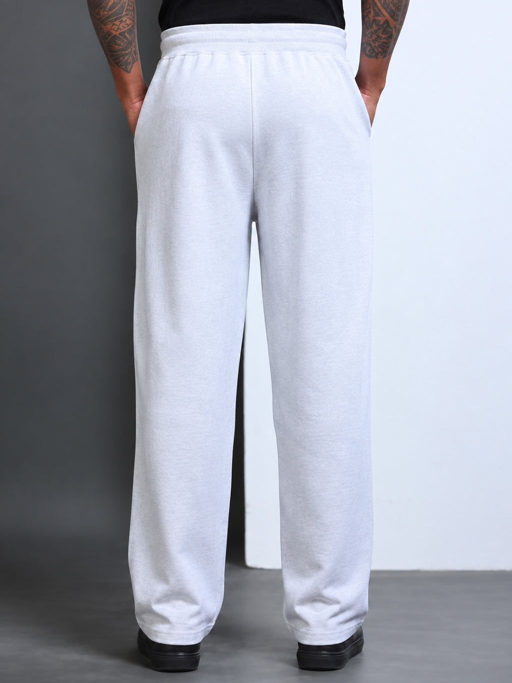 ARDEUR STREETZ Men White Melange Cotton Blend Have Fun Printed Baggy Fit Track Pants