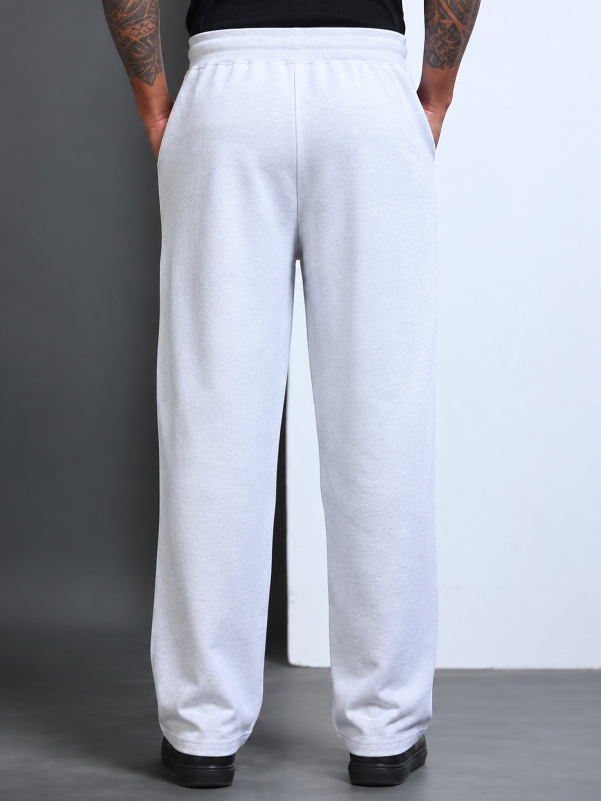 ARDEUR STREETZ Men White Melange Cotton Blend Have Fun Printed Baggy Fit Track Pants