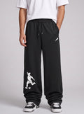 ARDEUR ZEAL IN YOU Mens Black Cotton Blend Football Printed Baggy Fit Track Pants