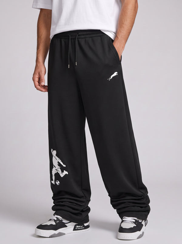 ARDEUR ZEAL IN YOU Mens Black Cotton Blend Football Printed Baggy Fit Track Pants