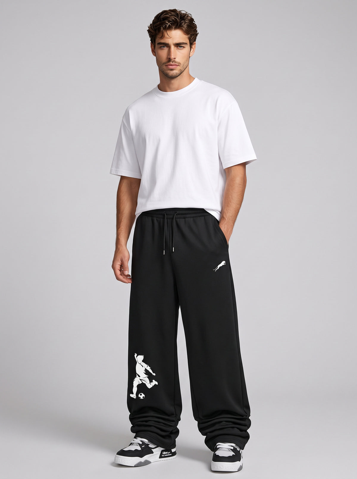ARDEUR ZEAL IN YOU Mens Black Cotton Blend Football Printed Baggy Fit Track Pants