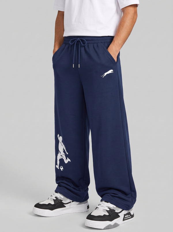 ARDEUR ZEAL IN YOU Mens Navy Cotton Blend Football Printed Baggy Fit Track Pants