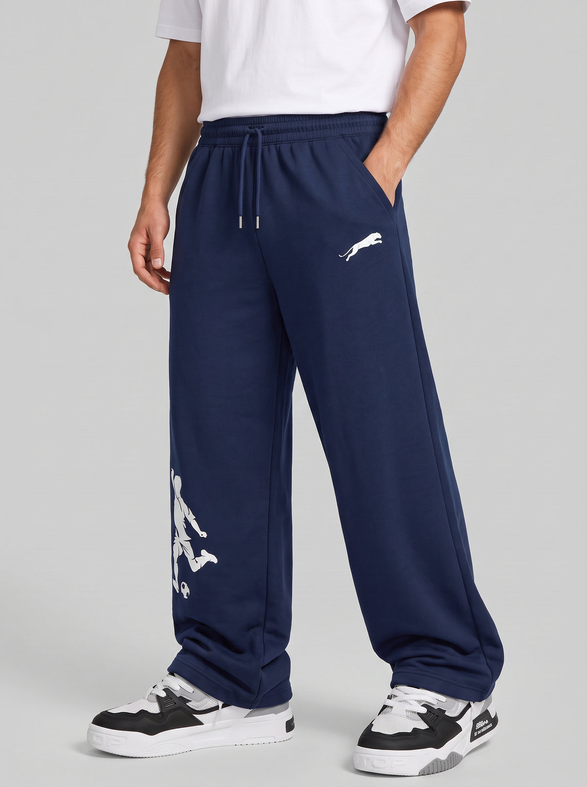 ARDEUR ZEAL IN YOU Mens Navy Cotton Blend Football Printed Baggy Fit Track Pants