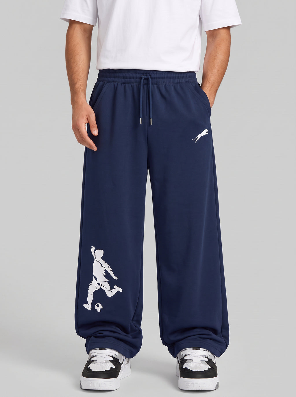 ARDEUR ZEAL IN YOU Mens Navy Cotton Blend Football Printed Baggy Fit Track Pants