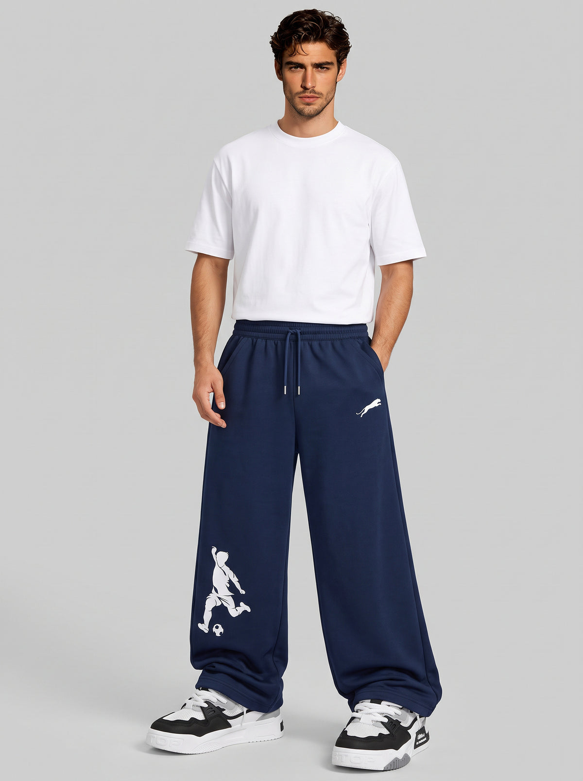 ARDEUR ZEAL IN YOU Mens Navy Cotton Blend Football Printed Baggy Fit Track Pants