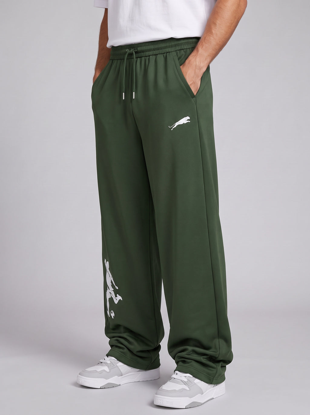 ARDEUR ZEAL IN YOU Mens Olive Cotton Blend Football Printed Baggy Fit Track Pants