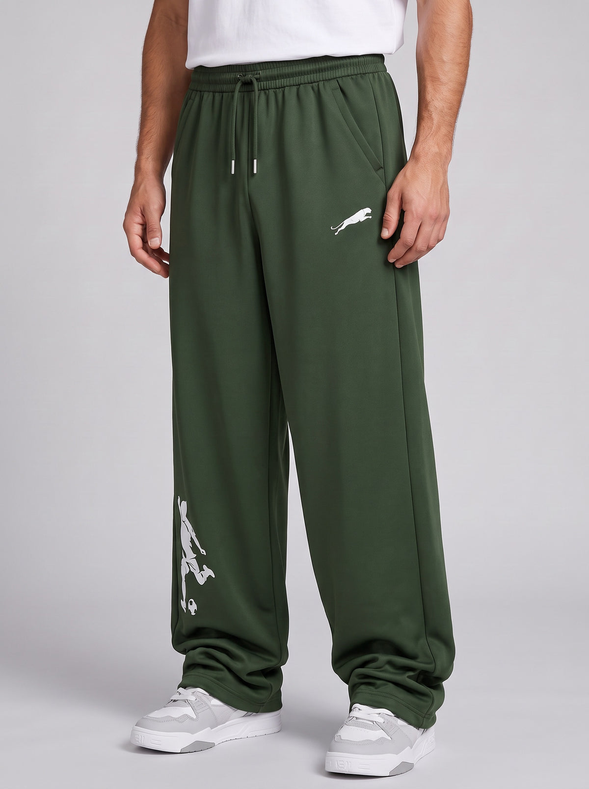 ARDEUR ZEAL IN YOU Mens Olive Cotton Blend Football Printed Baggy Fit Track Pants