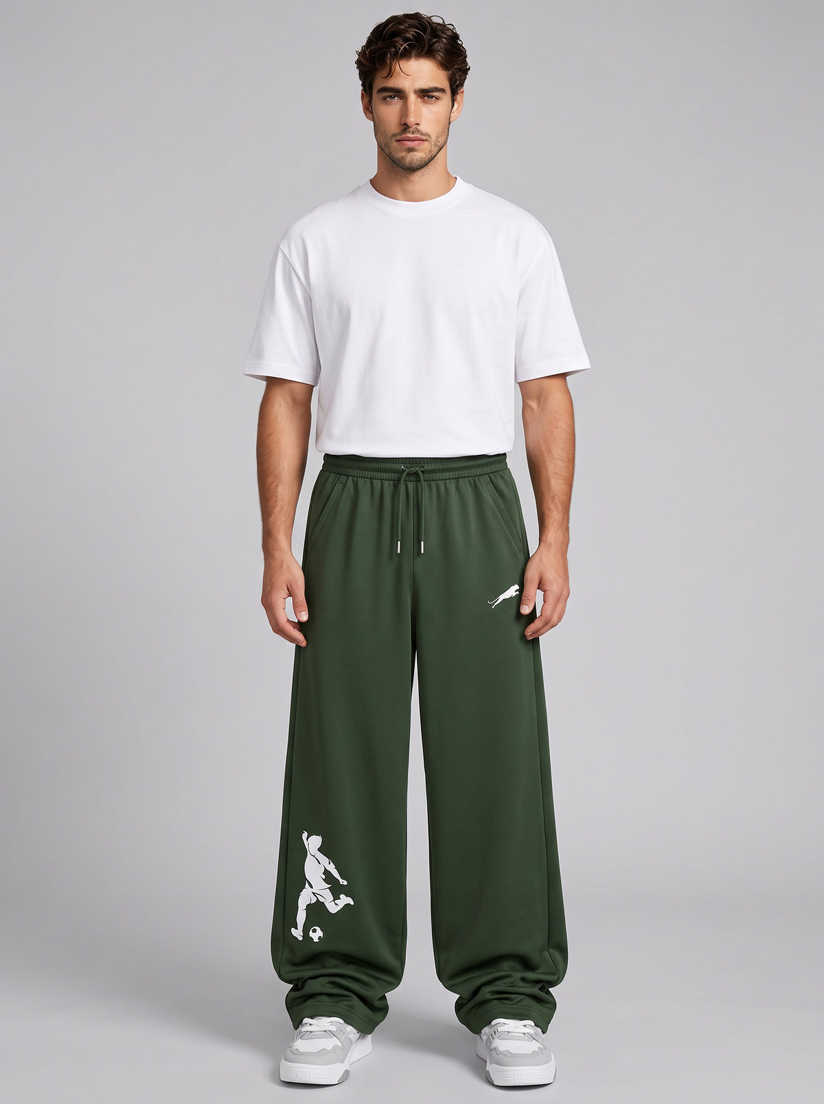 ARDEUR ZEAL IN YOU Mens Olive Cotton Blend Football Printed Baggy Fit Track Pants