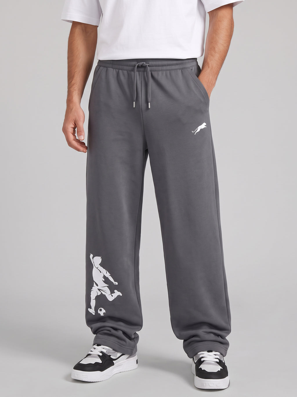 ARDEUR ZEAL IN YOU Mens Steel Grey Cotton Blend Football Printed Baggy Fit Track Pants