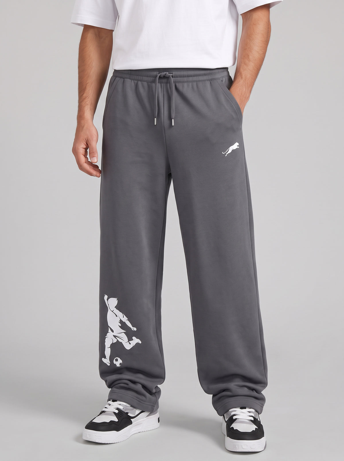 ARDEUR ZEAL IN YOU Mens Steel Grey Cotton Blend Football Printed Baggy Fit Track Pants