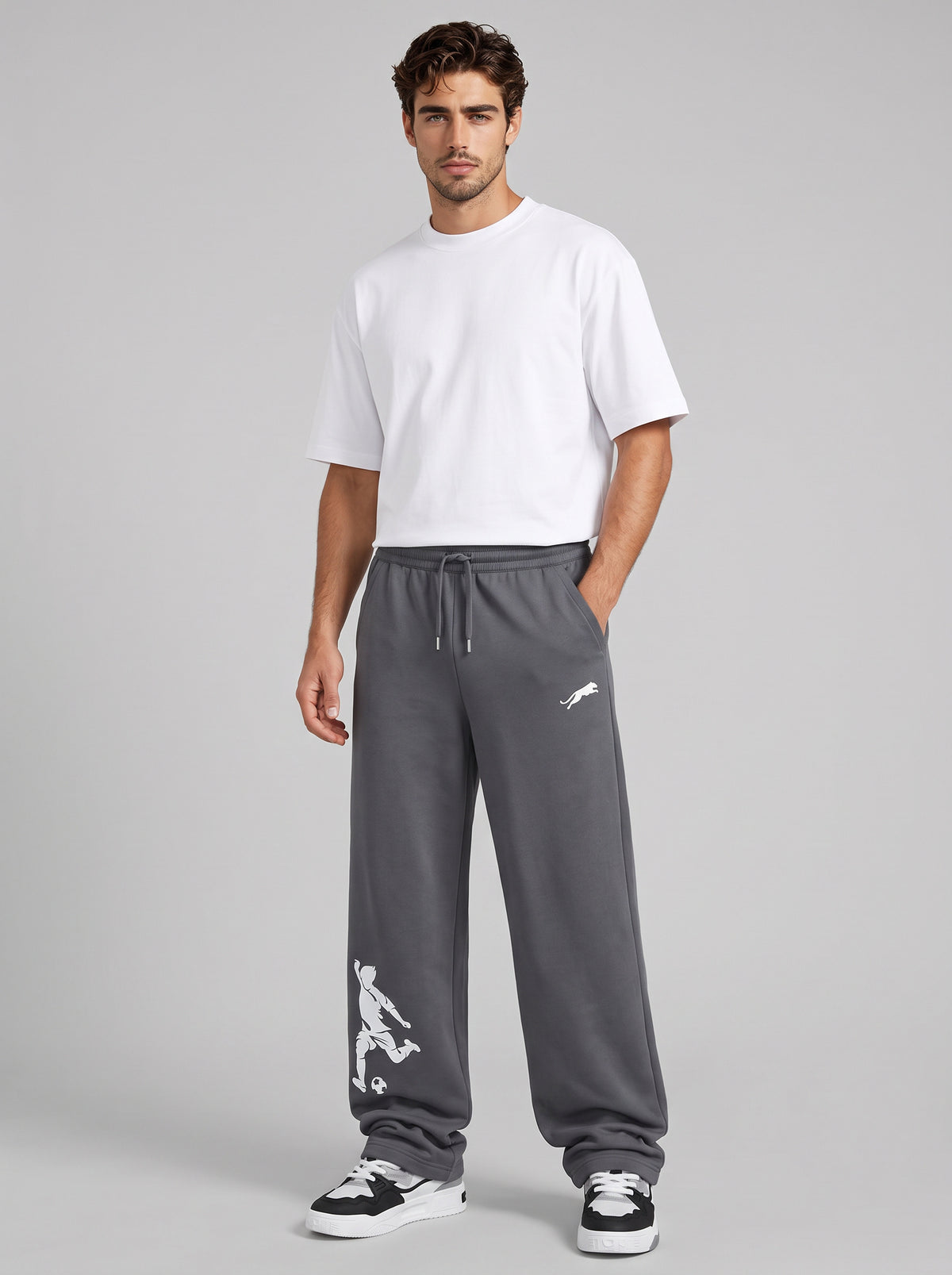 ARDEUR ZEAL IN YOU Mens Steel Grey Cotton Blend Football Printed Baggy Fit Track Pants