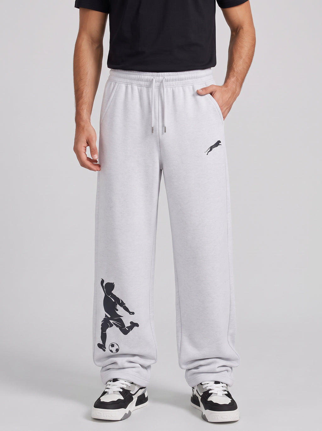 ARDEUR ZEAL IN YOU Mens White Melange Cotton Blend Football Printed Baggy Fit Track Pants