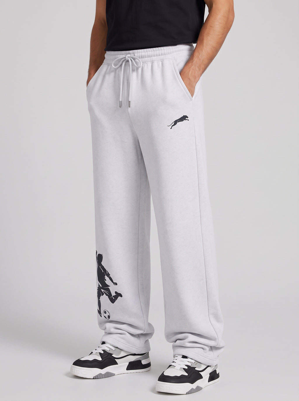 ARDEUR ZEAL IN YOU Mens White Melange Cotton Blend Football Printed Baggy Fit Track Pants