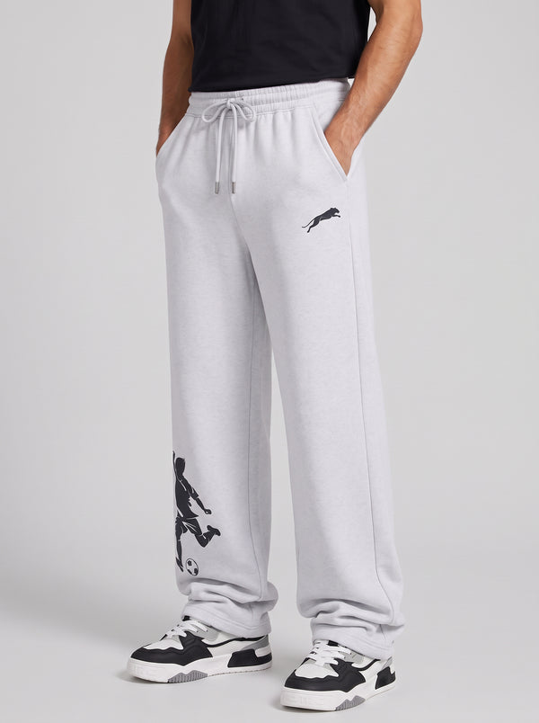 ARDEUR ZEAL IN YOU Mens White Melange Cotton Blend Football Printed Baggy Fit Track Pants