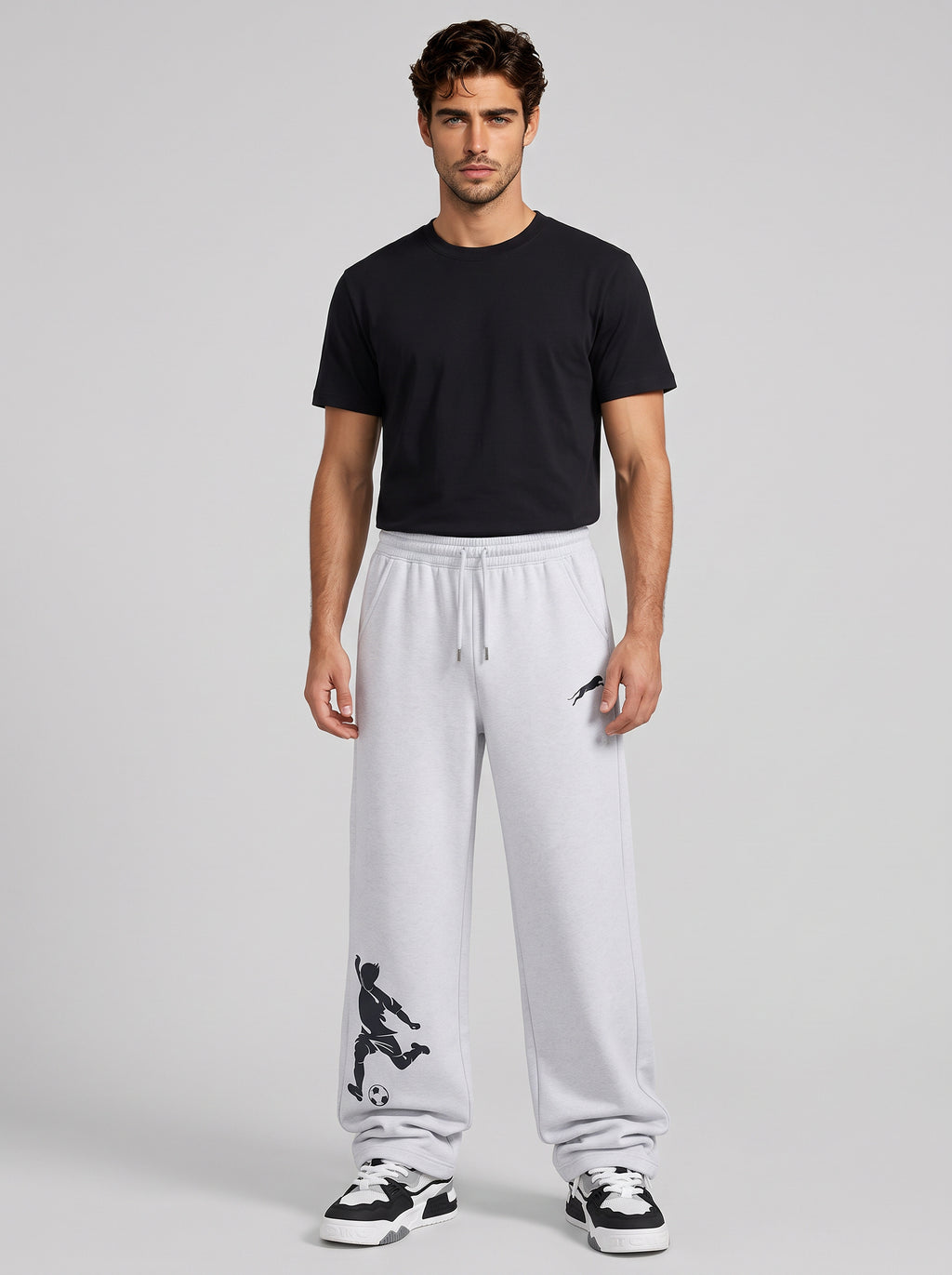 ARDEUR ZEAL IN YOU Mens White Melange Cotton Blend Football Printed Baggy Fit Track Pants