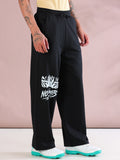 ARDEUR ZEAL IN YOU Mens Black Cotton Blend No Limits Printed Baggy Fit Track Pants