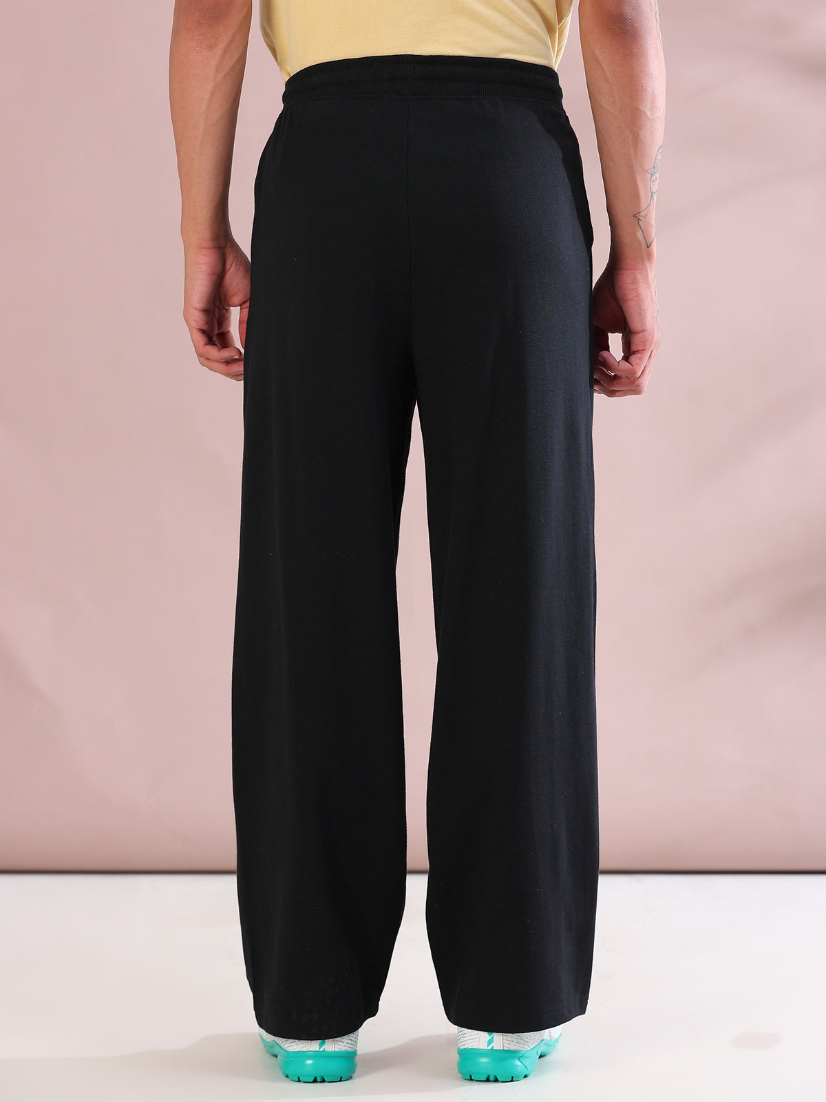 ARDEUR ZEAL IN YOU Mens Black Cotton Blend No Limits Printed Baggy Fit Track Pants