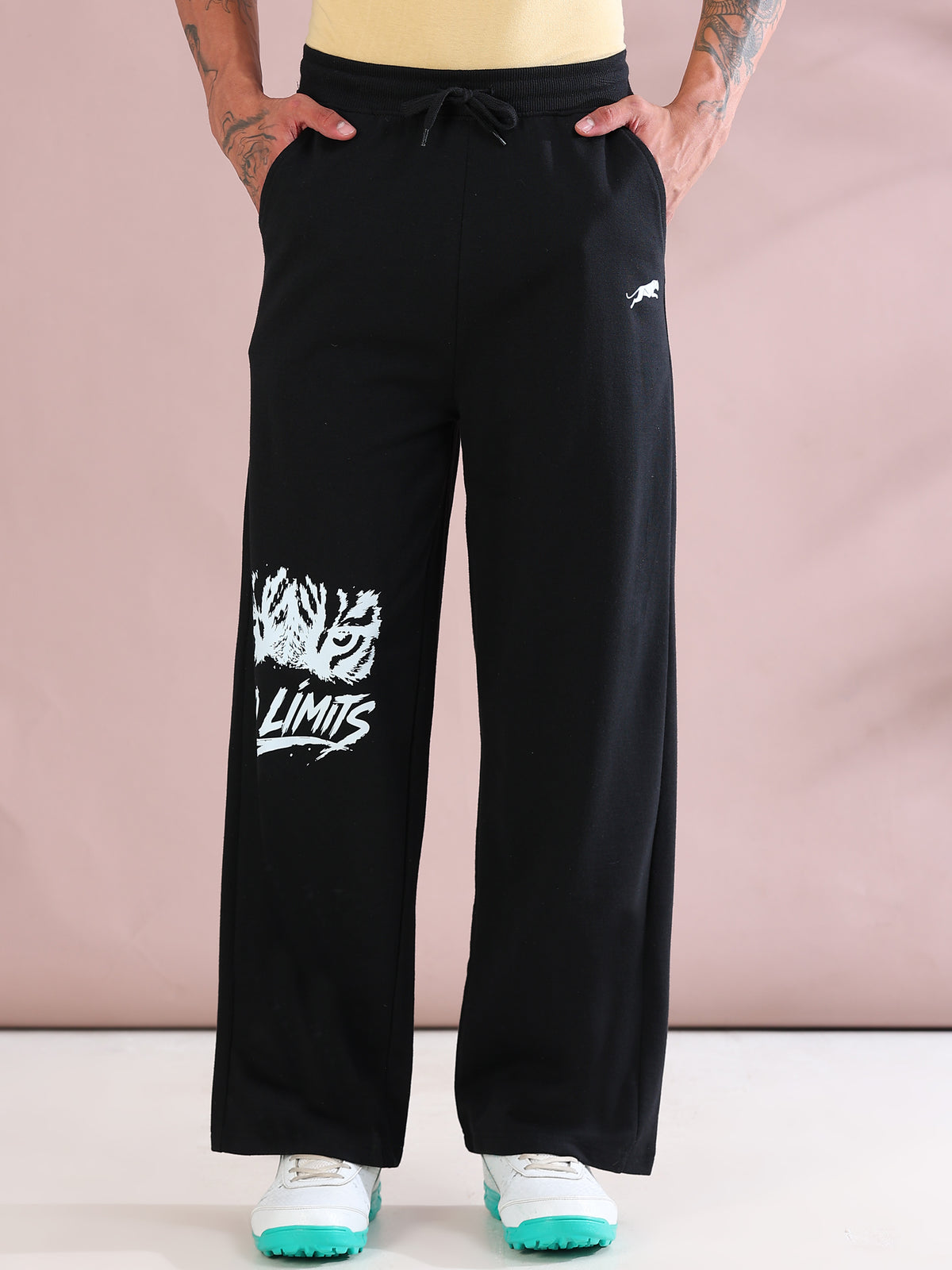 ARDEUR ZEAL IN YOU Mens Black Cotton Blend No Limits Printed Baggy Fit Track Pants